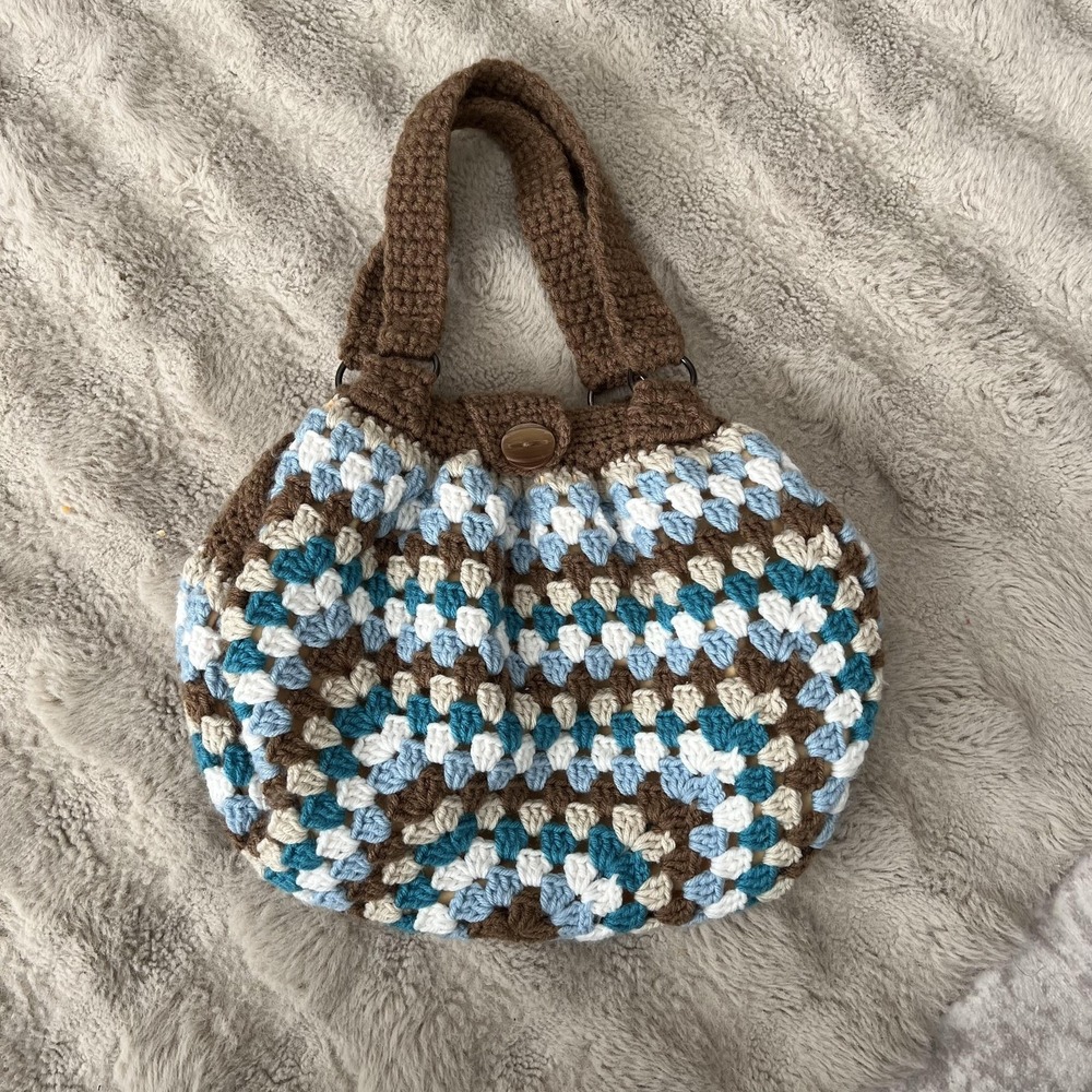 Crochet Shoulder‎ Bag Womens Medium Multicolor Boho Lined Button Purse Handbag